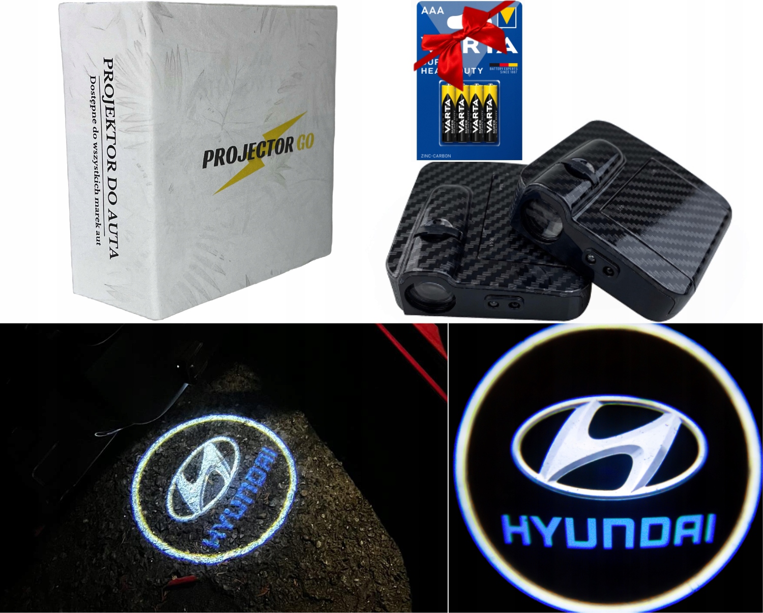 ZESTAW LED LOGO PROJEKTOR HD DO AUTA HYUNDAI Tucson Kona i10 20 30 + GRATIS Sklep, Opinie