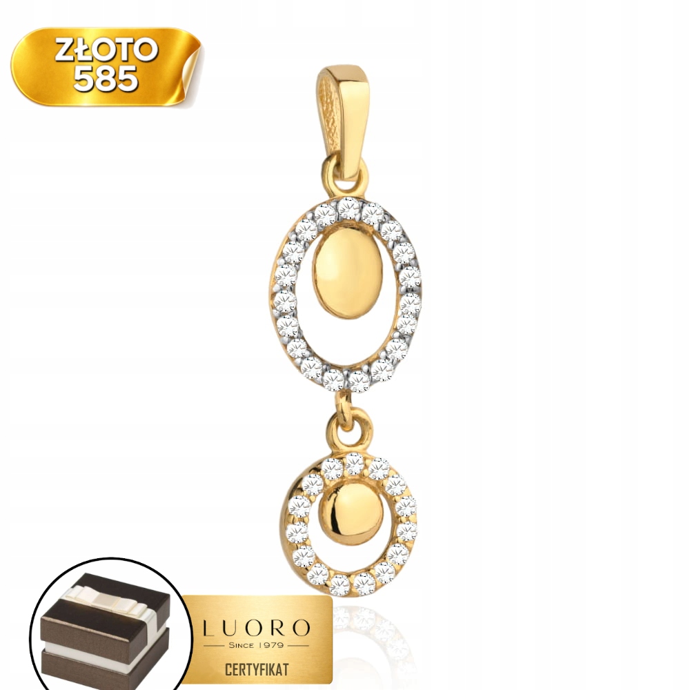 Zlatý Přívěsek 585 14K Ovál Kruh Se Zirkony 2,6 CM Elegantní Dárek