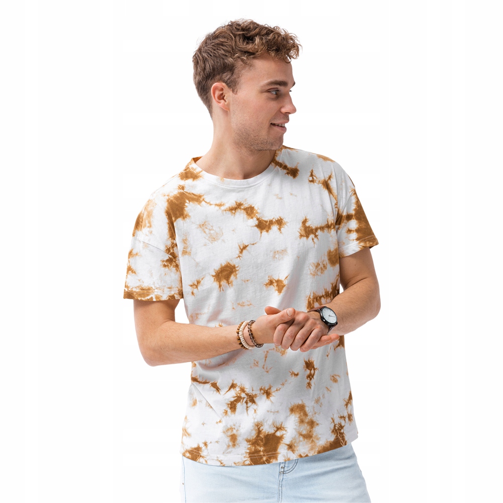 

T-shirt męski bawełniany S1373 beżowy biały XXL