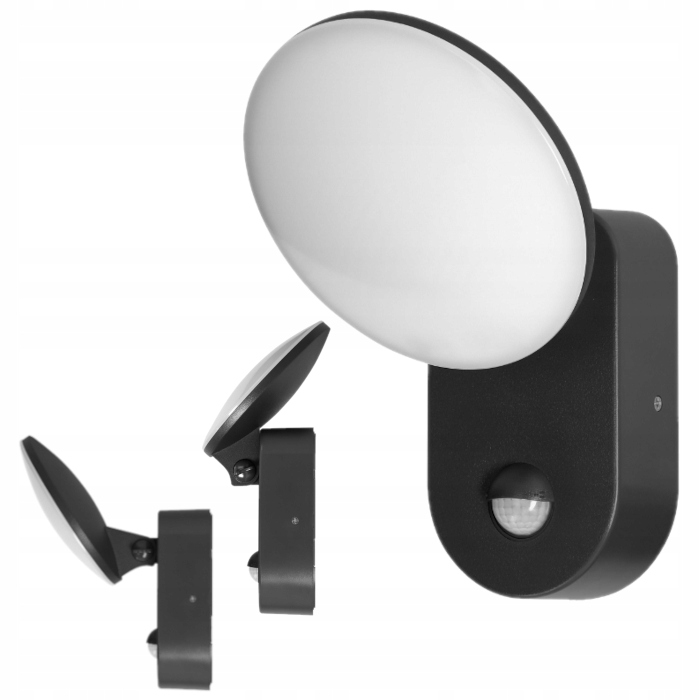LAMPA ŚCIENNA LED CZUJKA RUCHU ZMIERZCH RUCHOMA CZARNA 15W IP65 ZEWNĘTRZNA