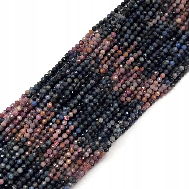 1849-Safír s Rubínem Fazetovaná kulička cca 2-2,5mm Šňůra