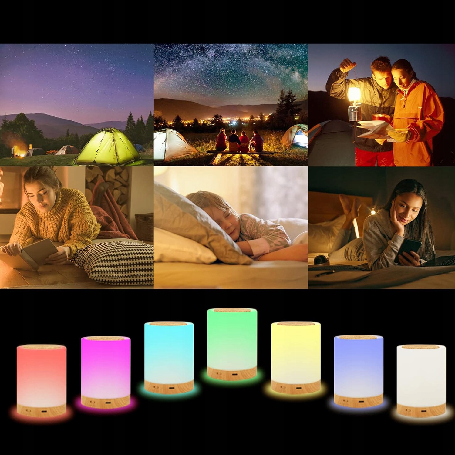 BEZPRZEWODOWA LAMPKA NOCNA LED 10 KOLORAMI DOTYKOWA ŚCIEMNIANA USB ŁADOWANA Klasa efektywności energetycznej A