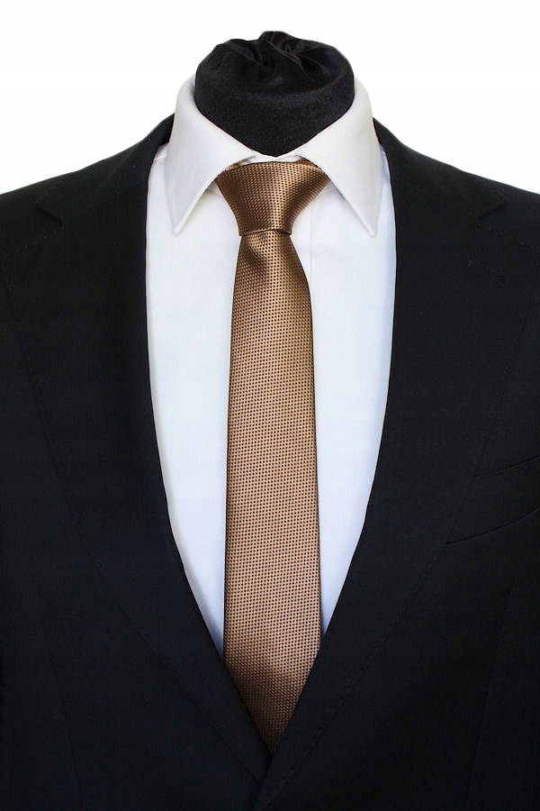 WĄSKI 6 cm KRAWAT SLIM BEŻOWY BRĄZOWY