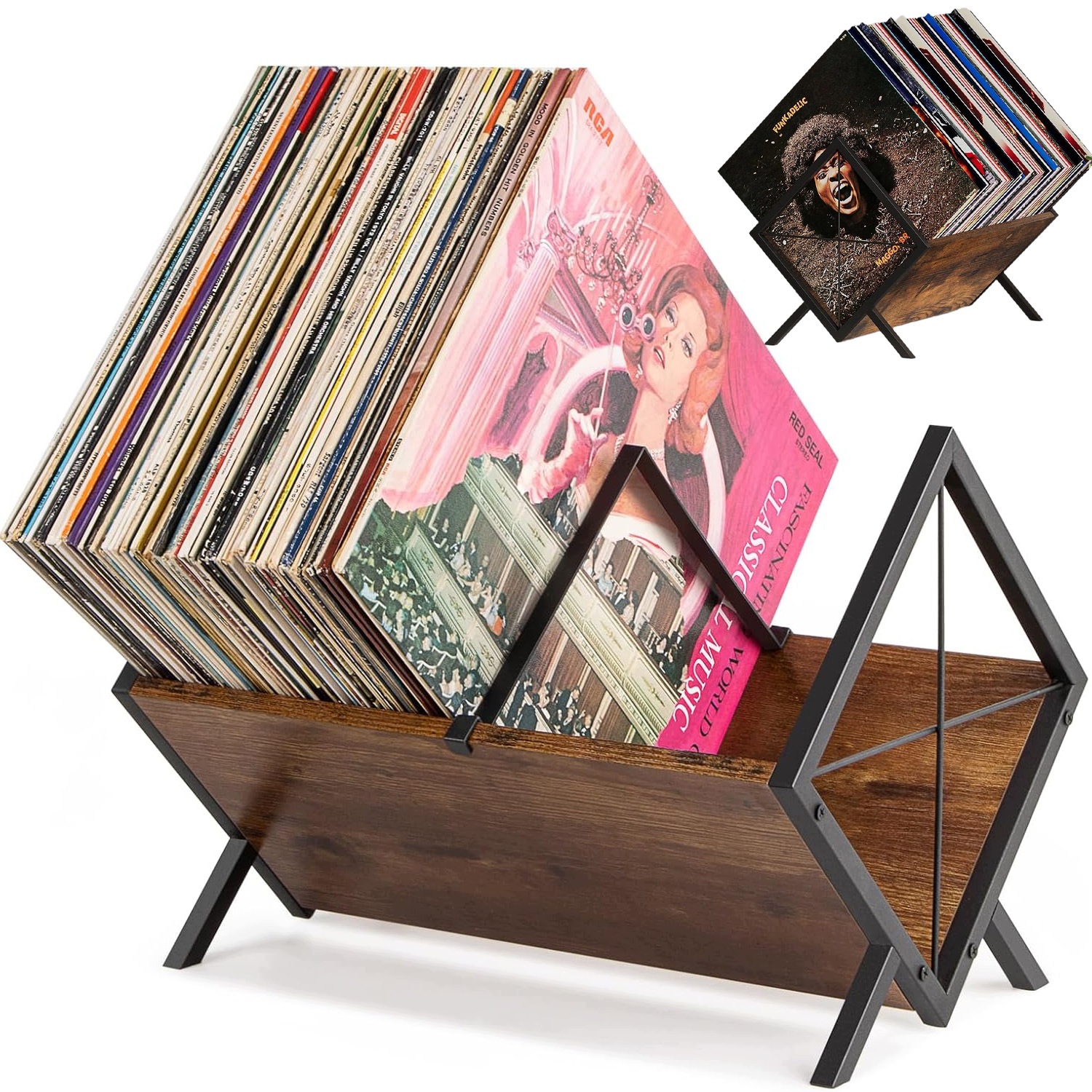 Regál Na Vinylové Desky, Dřevěný Retro Stojan Na 100 Desek S Regulací