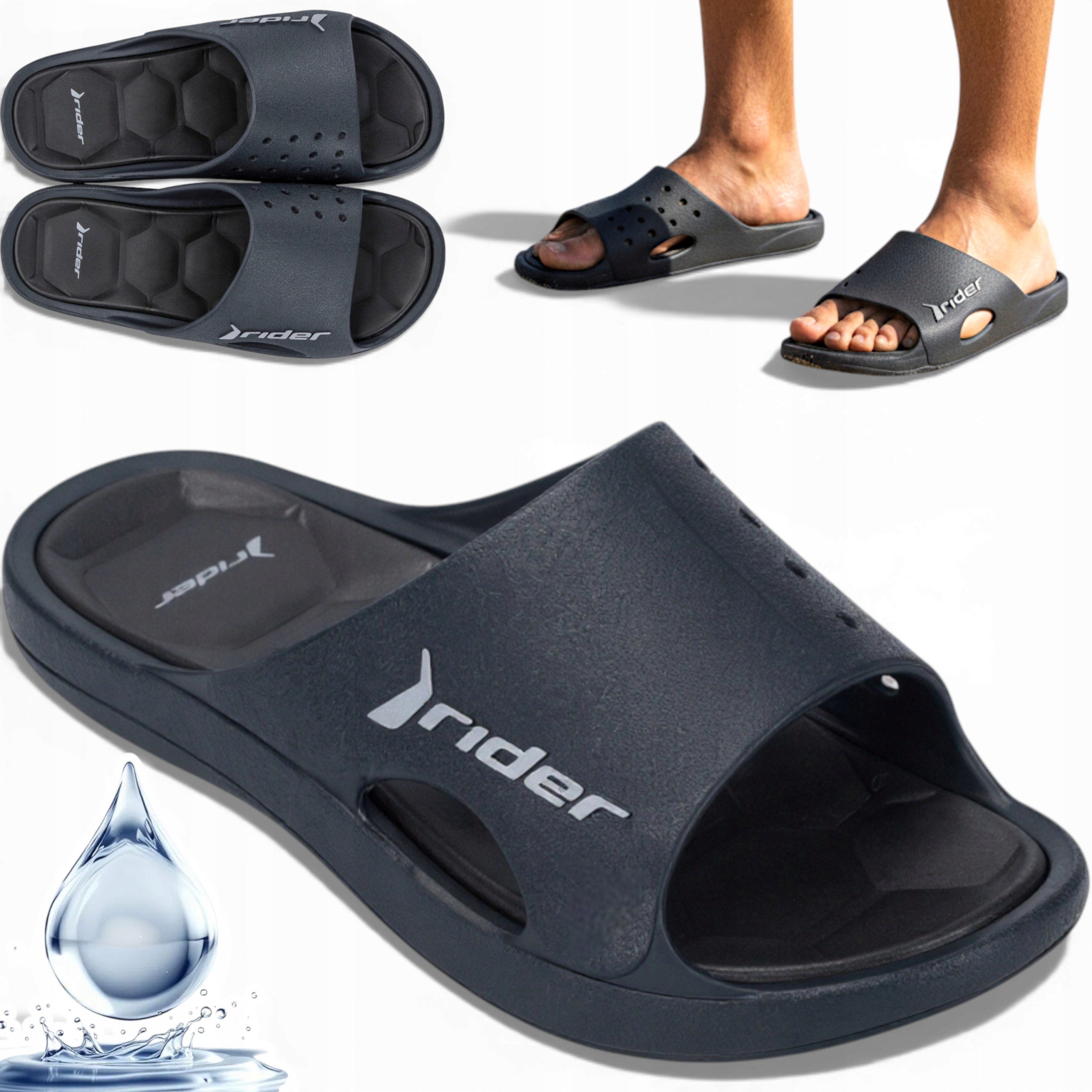 43 Rider Gumowe klapki męskie na basen na plaze laczki domowe miekkie modne