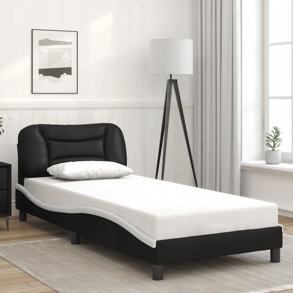 vidaXL Rám postele bez matrace Hvar černý a bílý 90 x 190 cm umělá kůže