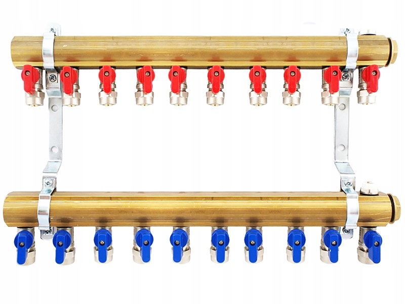 Rozdělovač 10 Okruhů Pro C.o Vyzbrojené Ventily 1/2 x 16 Pex Odvzdušňovače