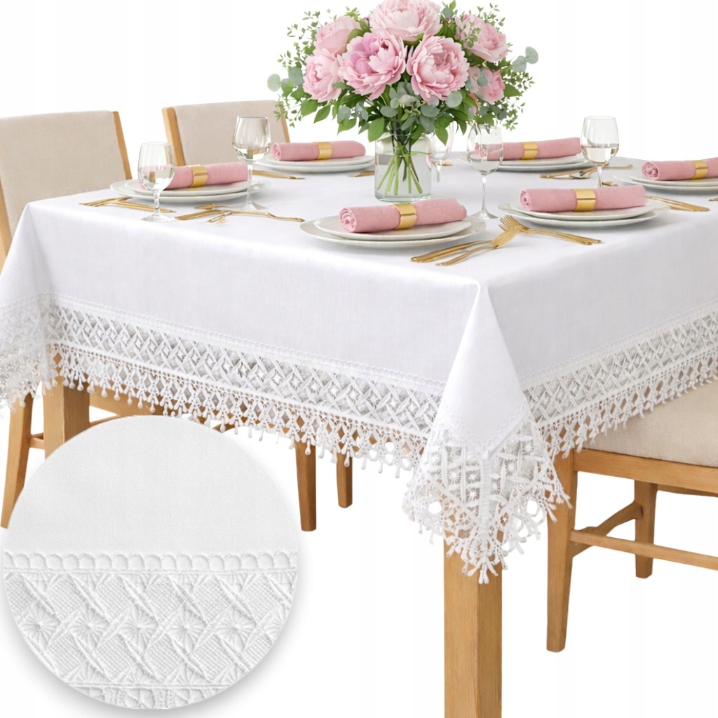 Ubrus hladký Bílý klasický elegantní s krajkou na Vánoce 150x260 na stůl