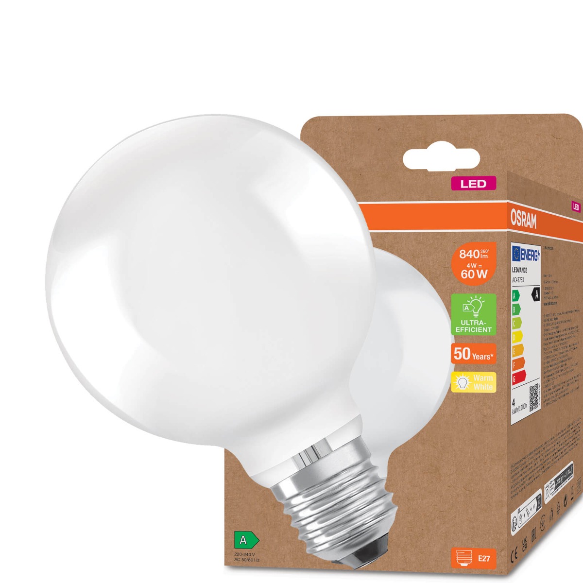 Żarówka LED E27 G95 4W = 60W 3000K 210lm/W OSRAM