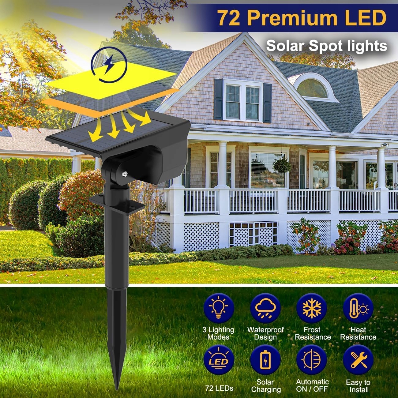 LOTMOS Solarlampy Zewnętrzne 8 Sztuk 72LED 6500K Wodoodporne — miniatura 6