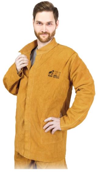 Kurtka spawalnicza robocza skórzana dla spawacza nici Kevlar na rzep Ksby