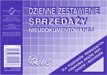 

Druk Dzienne zestawienie sprzedaży K15 A6