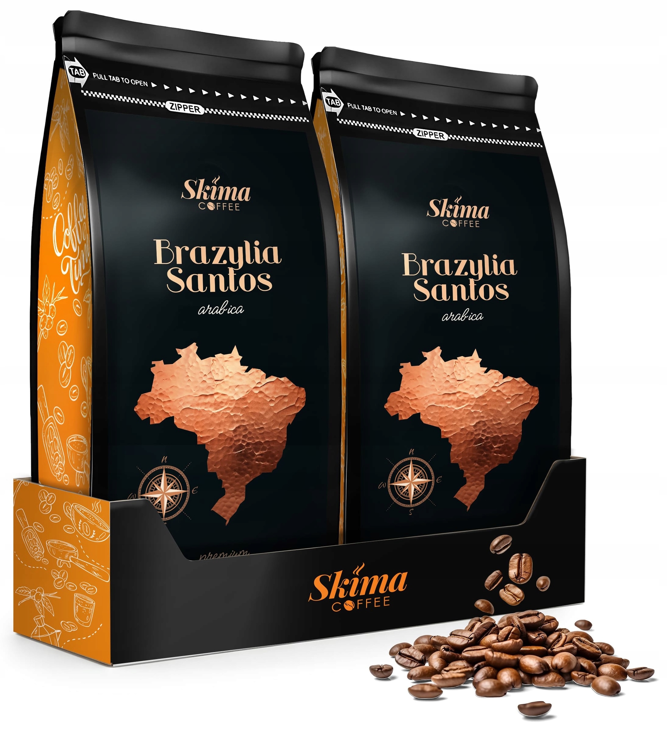 Levně Káva zrnková 1kg x 2 Brazílie Santos 100% Arabica Čerstvě pražená Dárek