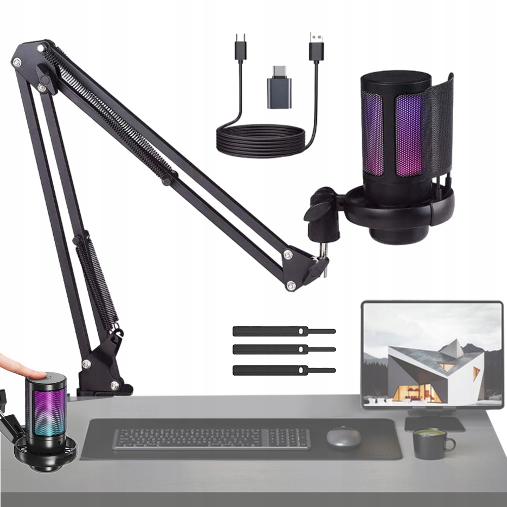 Rgb Kondenzační Mikrofon S Ramenem Stativu, Přitlačte Stereo 35 MM Usb