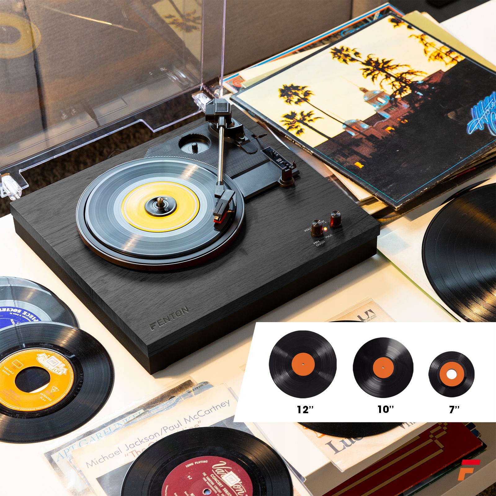 Gramofon Fenton z głośnikami 100W czarny BT+ Winyl Kolor czarny