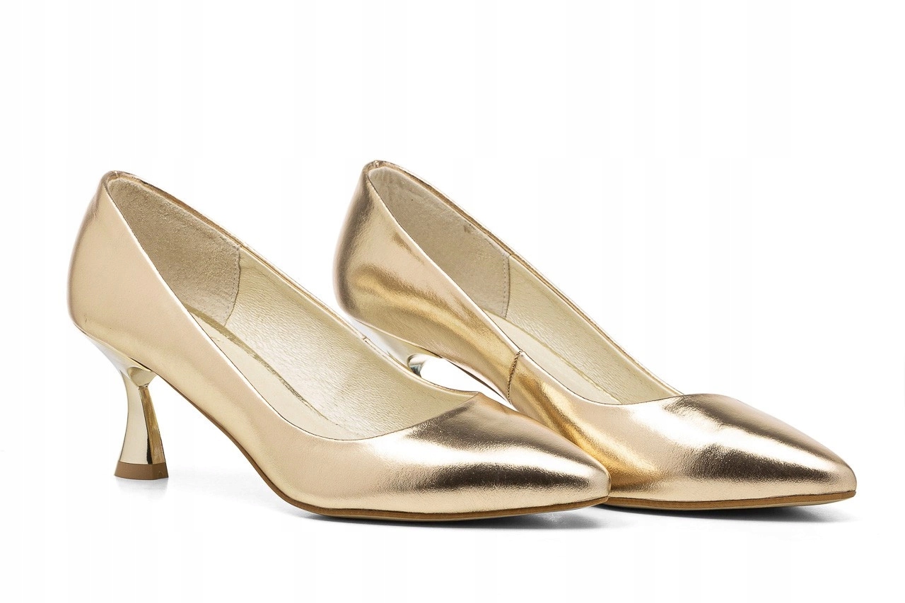 Taneční lodičky kožené, podpatek typu kačenka, zlatý, metalické, Anna 39