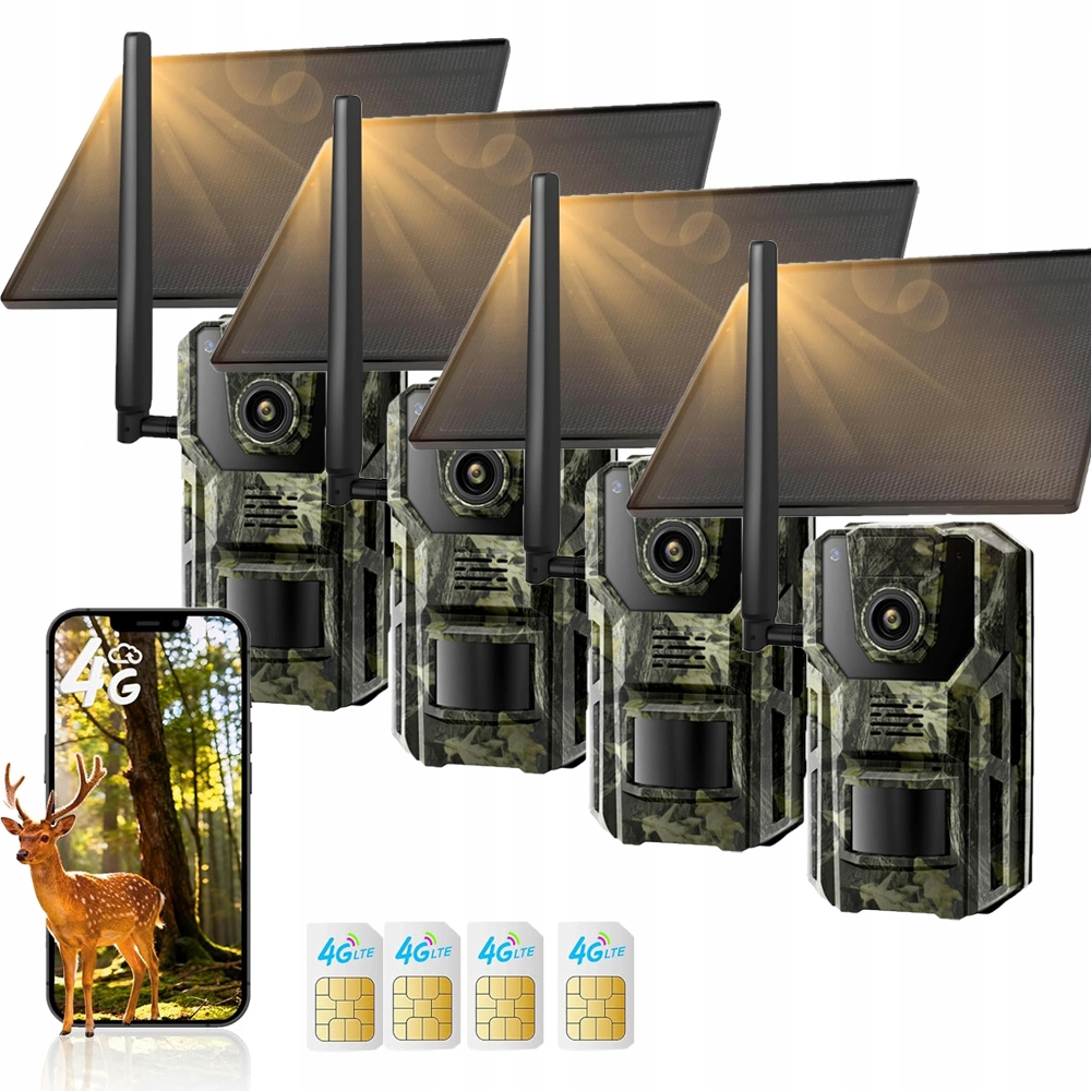 4x 4G Lte Fotopast Solární Kamera Pro Lov V Lesnictví se Sim kartou