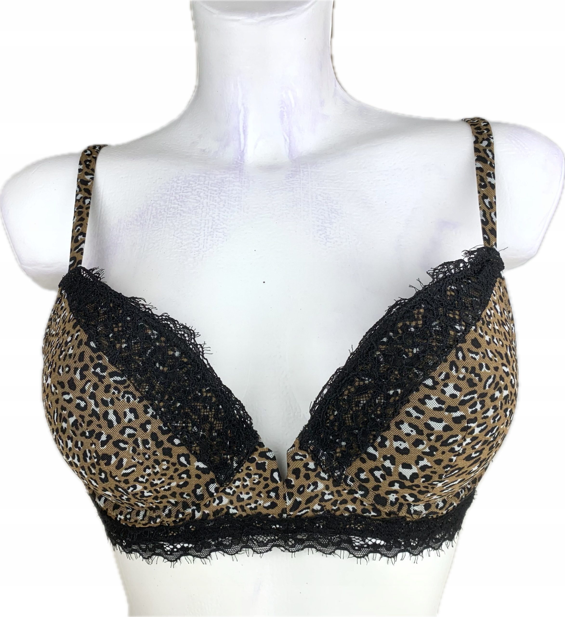 Intimissimi MIA biustonosz PUSH-UP PANTERKA TIUL BRĄZOWY CZARNY 80B  14626421348 