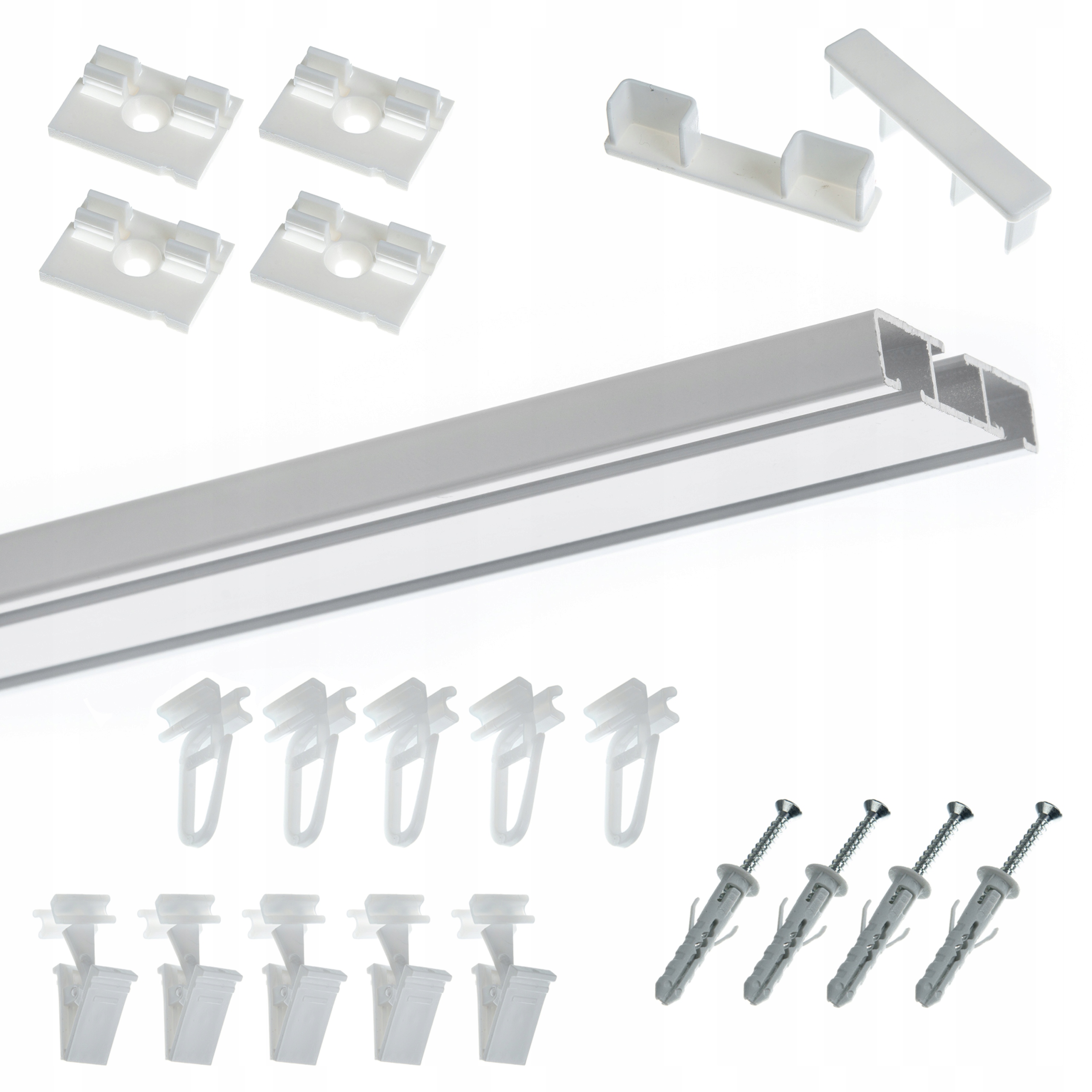 SZYNA ALUMINIOWA PODWÓJNA KARNISZ SUFITOWY 2+1 ŻABKI AGRAFKI RANPLAST 150cm