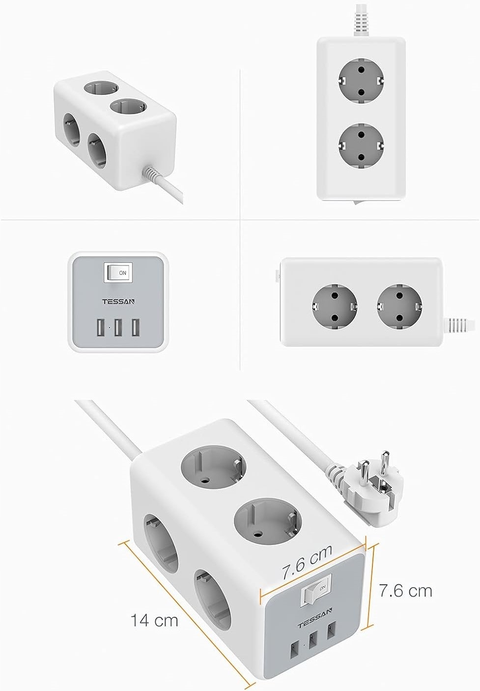 LISTWA PRZEPIĘCIOWA ZASILAJĄCA OCHRONNA 6 GNIAZDEK ! + 3 PORTY USB JAKOŚĆ ! Kod producenta TS-306-GR-001