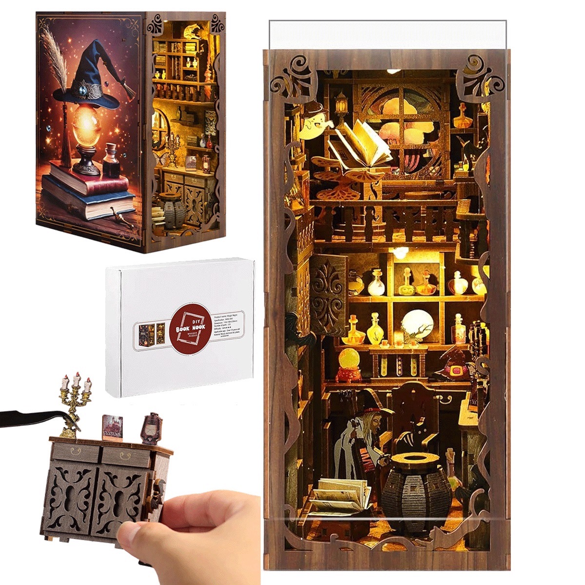 Magiczny Book Nook Diy Z Led, Puzzle 3D Dla Dorosłych I Nastolatków