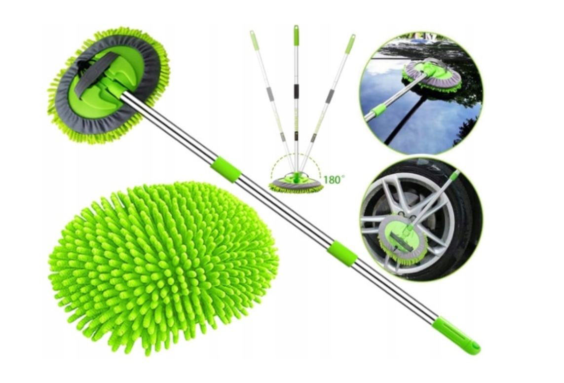 Szczotka z Mikrofibry Teleskopowa Gąbka 2w1 Myjka do Mycia Samochodu 3 mopy