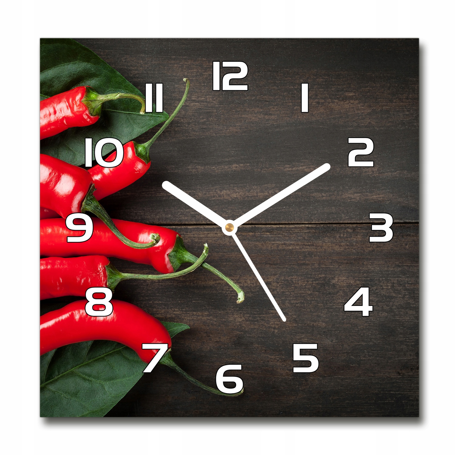 

Zegar szklany kwadratowy Papryczki chilli 30x30 cm