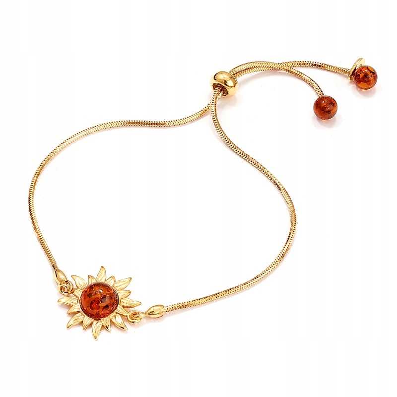 Zlatý náramek Slunce s Jantarem Stříbro Pozlacený