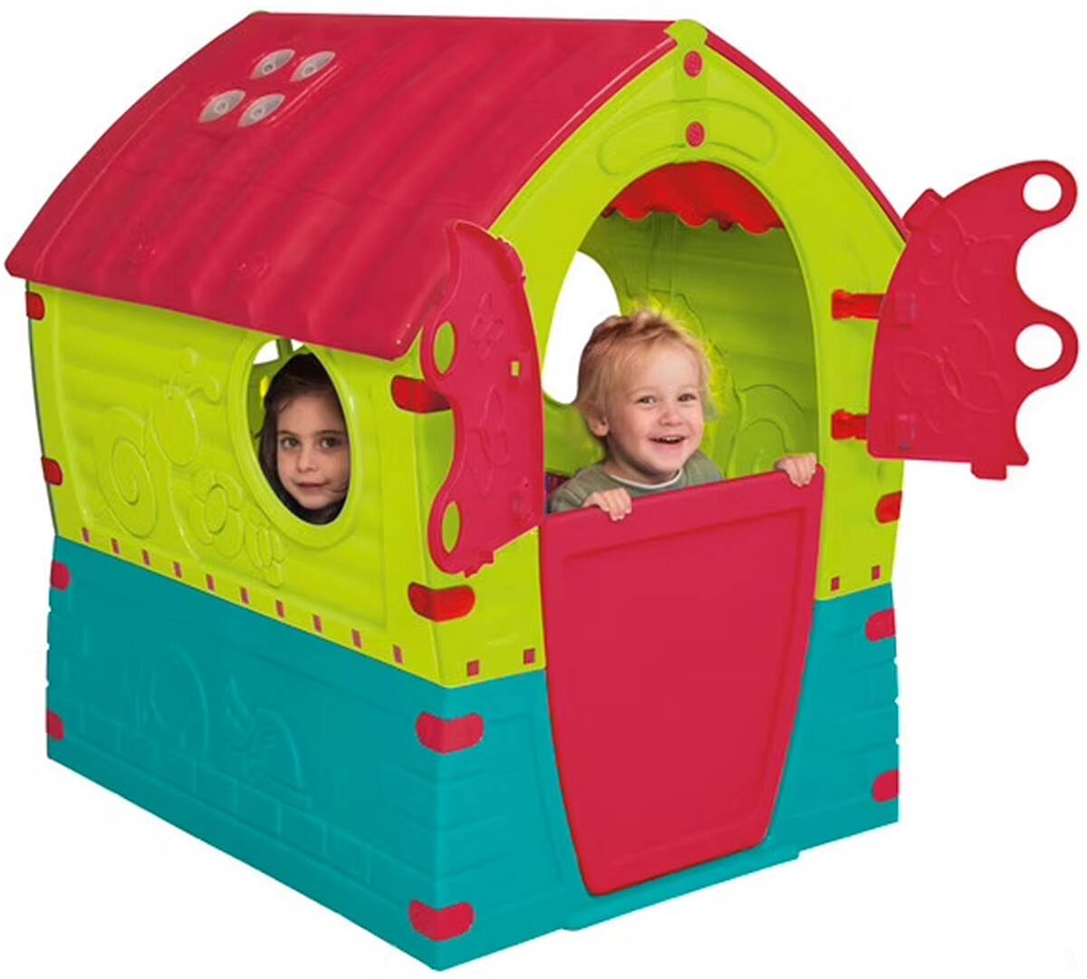 DOMEK OGRODOWY DLA DZIECI Z OKIENNICAMI DUŻY KOLOROWY PalPlay Szerokość produktu 90 cm