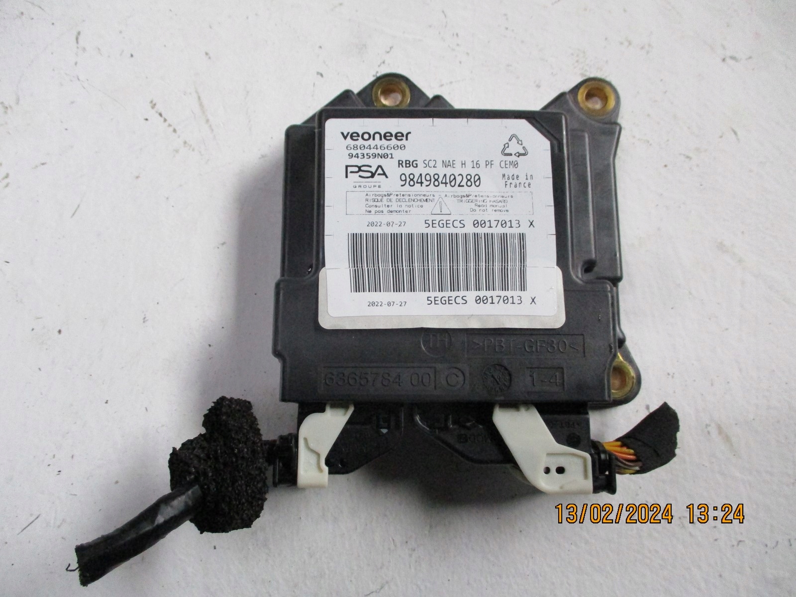 MODULO SENSOR AIRBAG PEUGEOT 9851938880