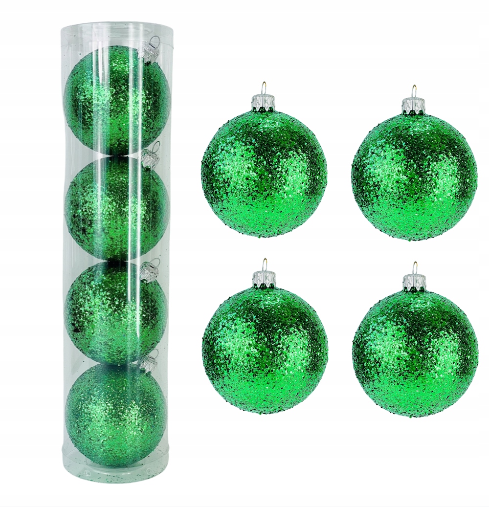 

Bombki bańki komplet 4szt bombek zielony brokat 8c