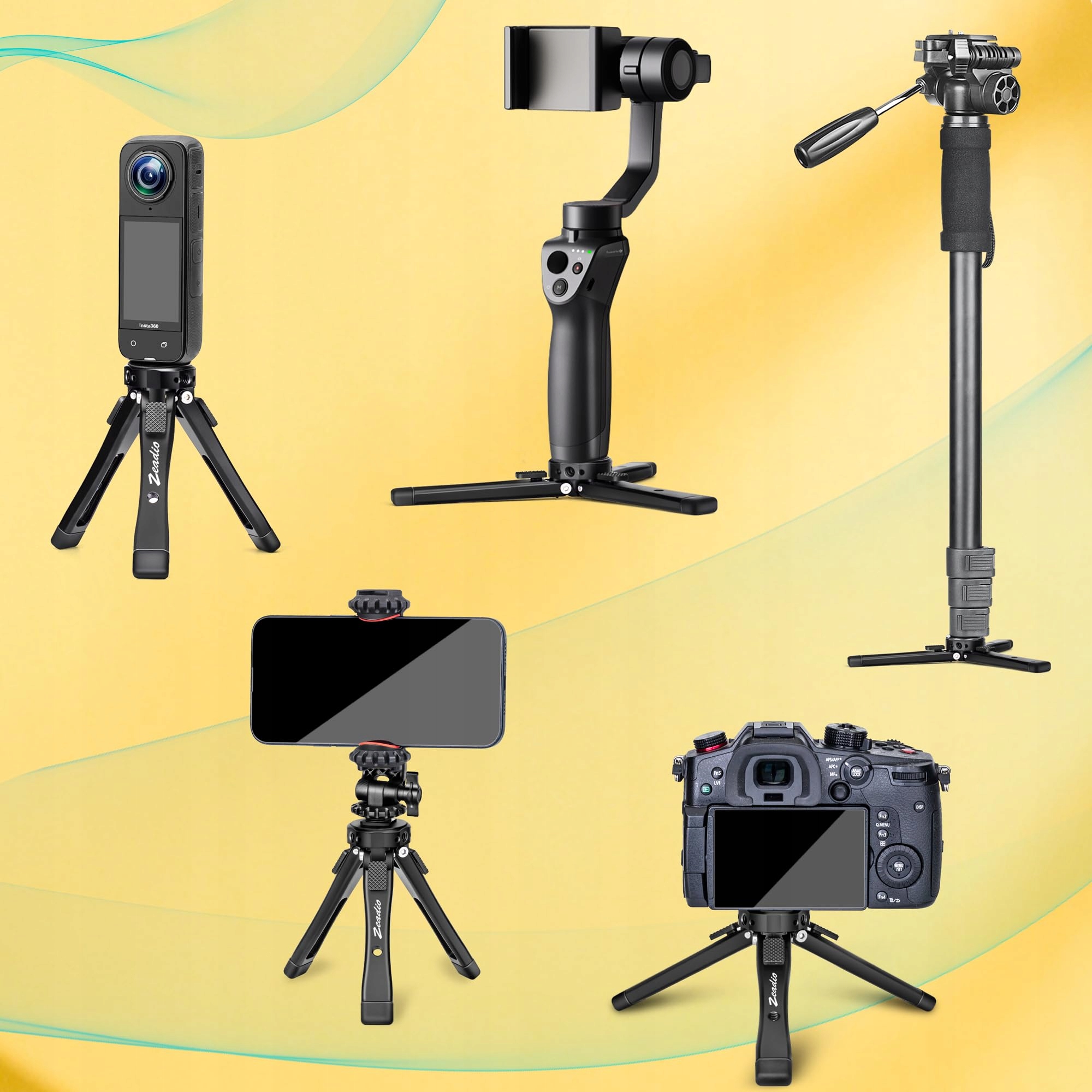 ZEADIO Metalowy Mini Statyw Do Kamer Regulowana Wysokość Do Vlogów Gimbal — miniatura 6
