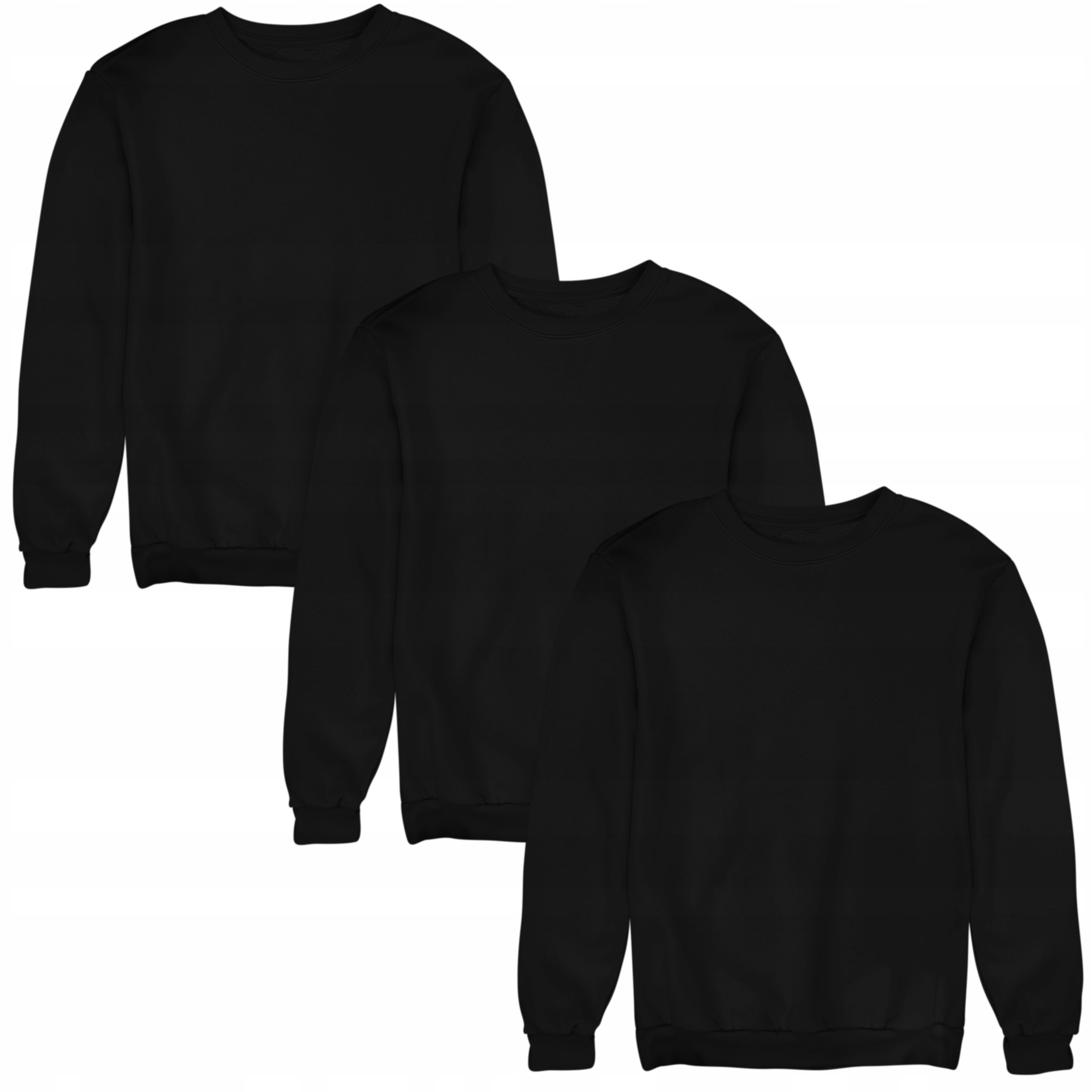 Sada 3x Hladká Mikina Bez Kapuce Basic Unisex Bavlněná 290g Černá