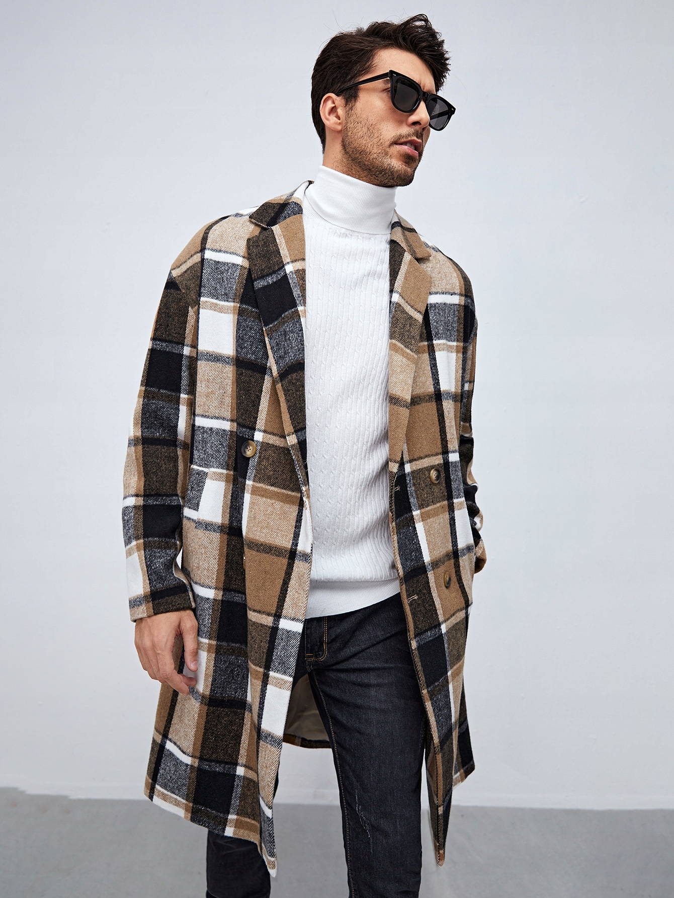 Pánský Klasický Kostkovaný Stylový Módní Ležérní Kabát Shein M