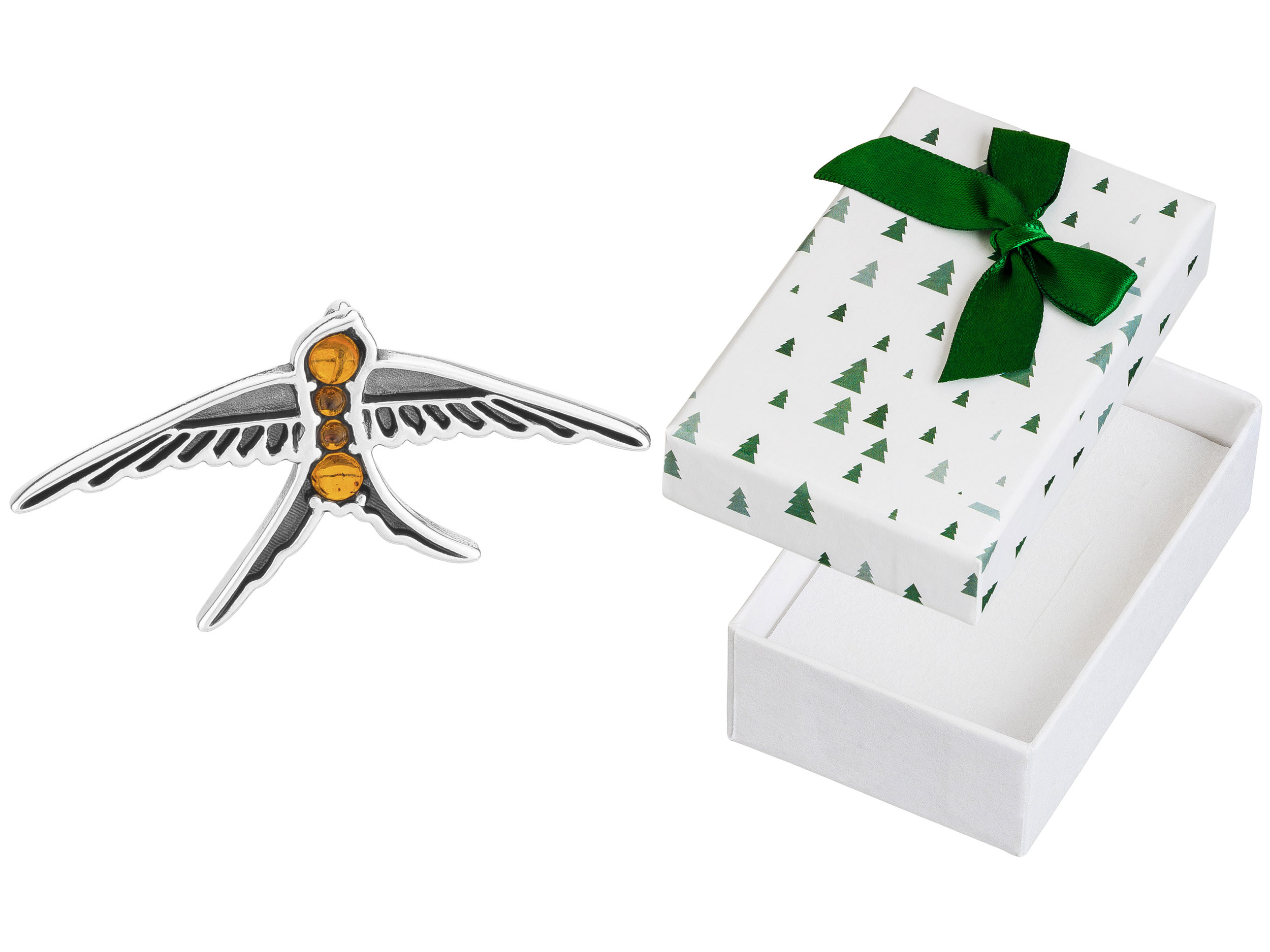 Stříbrný přívěsek Vlaštovka s jantarem Dámský oxidovaný Přívěsek Pták