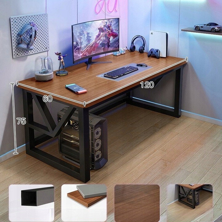 HERNÍ STŮL MODERNÍ POČÍTAČOVÝ TMAVÝ BUK INDUSTRIÁLNÍ LOFT 120 CM Značka Muvu