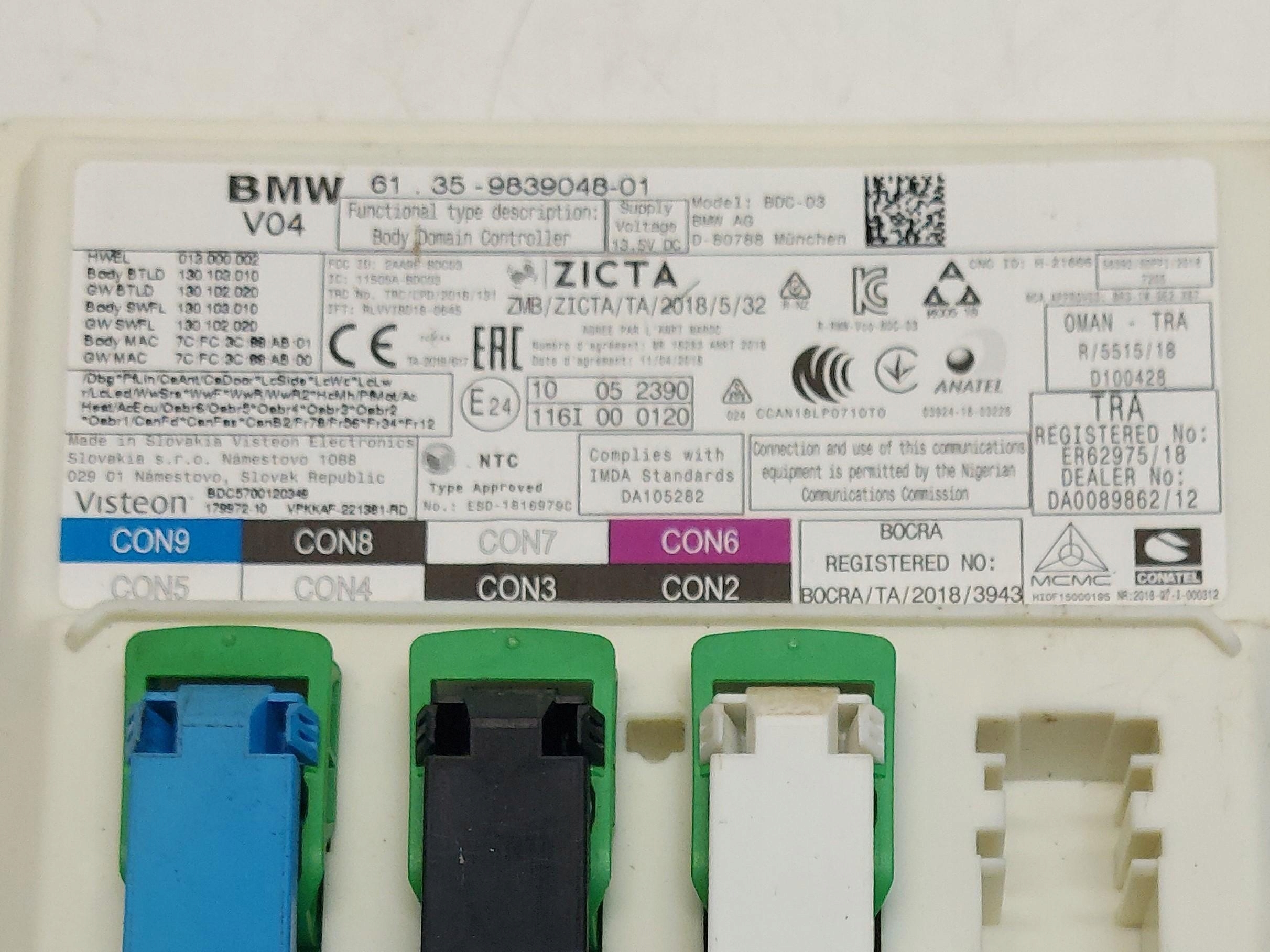 BMW G20 330i sedan 2018 module control unit bdc v04 2.0i 9839048