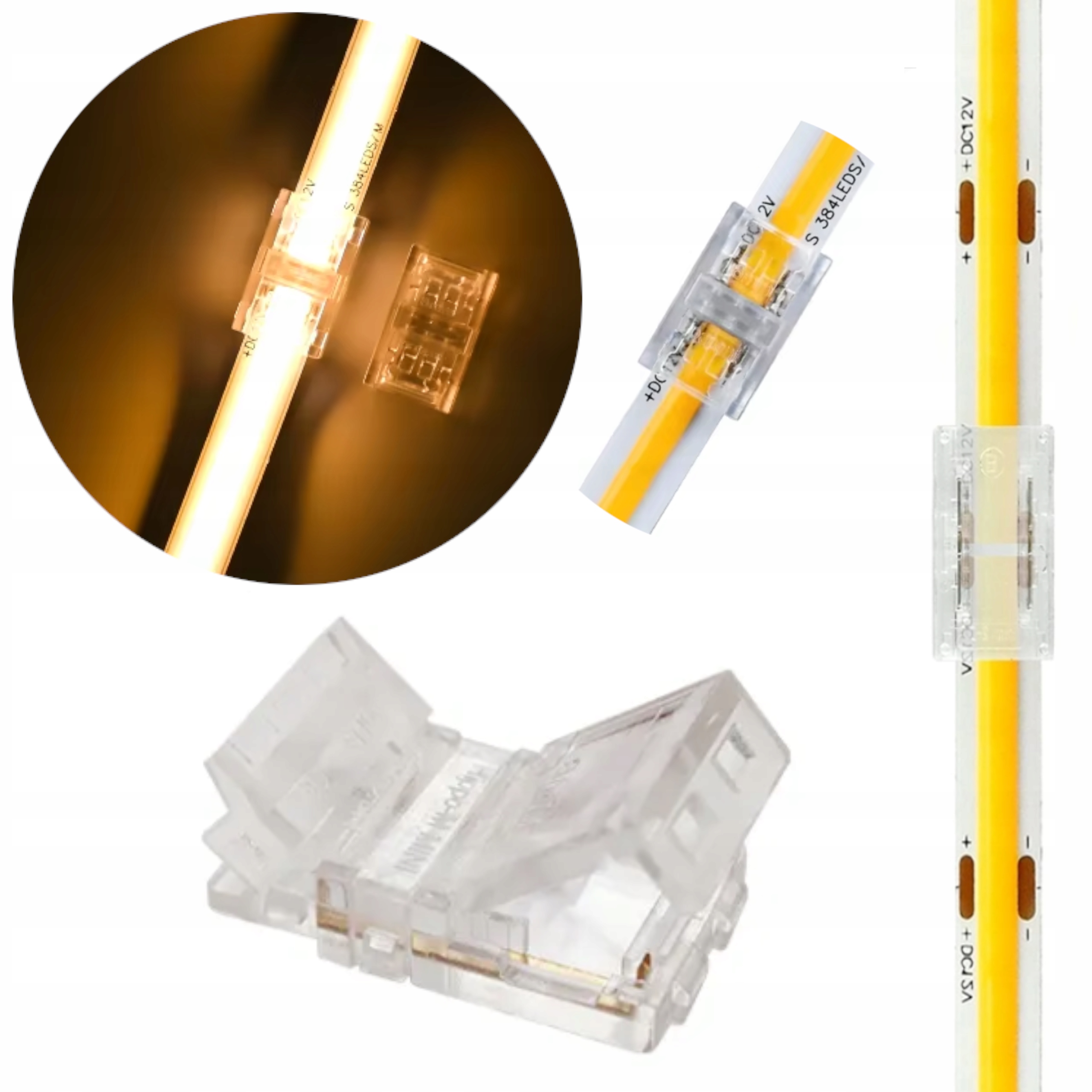 ZŁĄCZKA DO TAŚM LED BEZPUNKTOWYCH COB 8mm IP20 KLIPS PROSTA