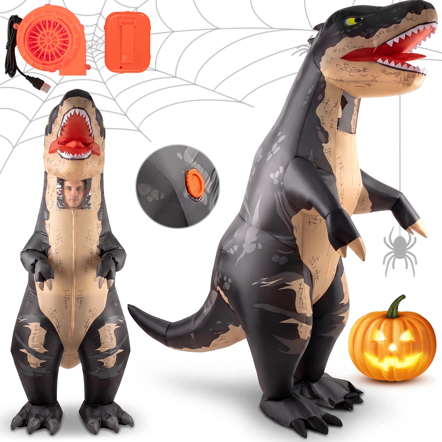Kostým Dinosaurus T-rex Nafukovací Karnevalový Kostým Dospělý 190 CM Převlek
