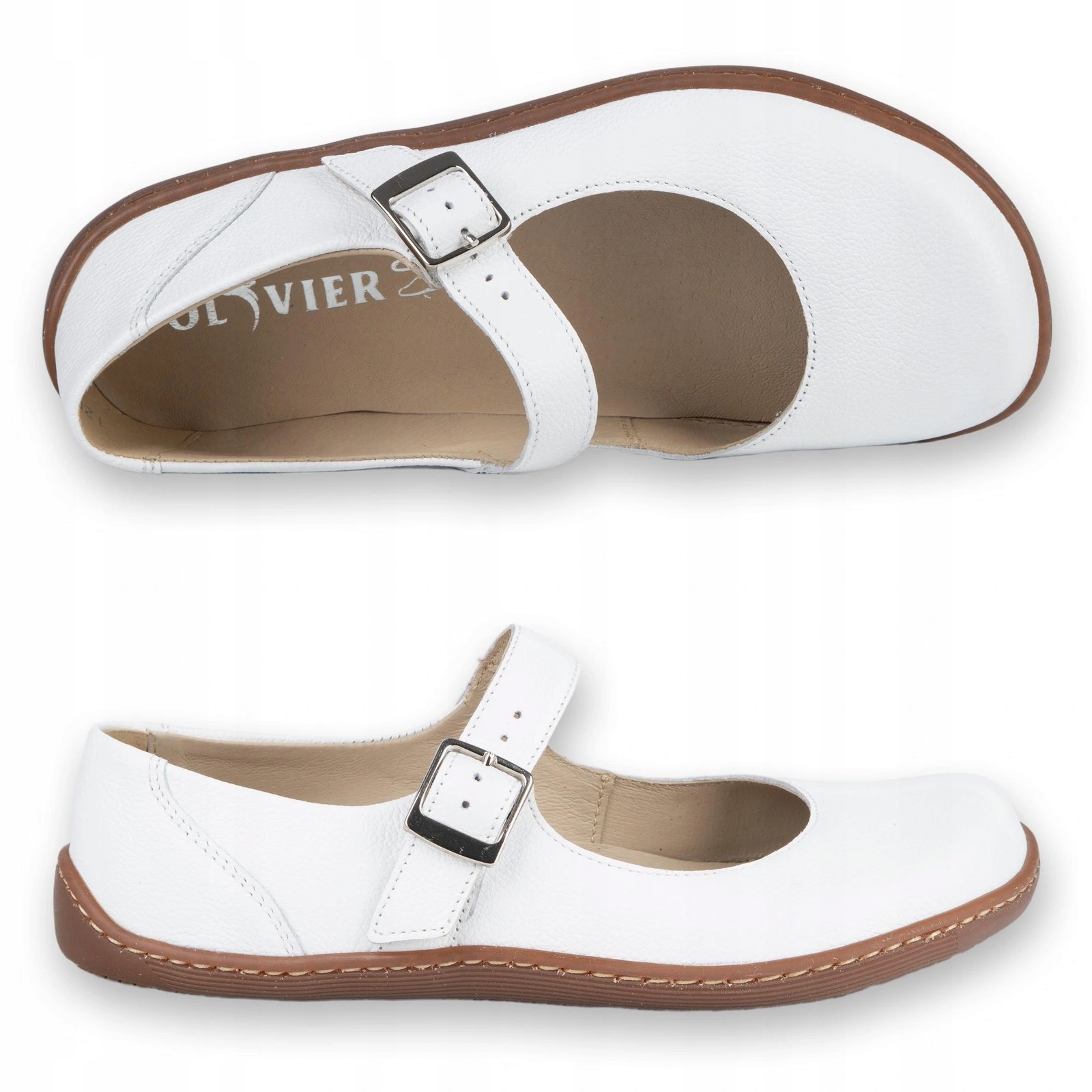 Dámské barefootové baleríny Olivier 1286 kožené, bílé, velikost 36