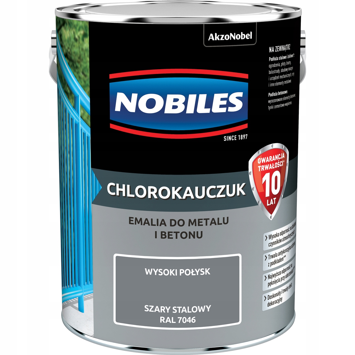 Nobiles Farba Chlorokauczukowa Chlorokauczuk 5L Szary Stalowy Ral 7046