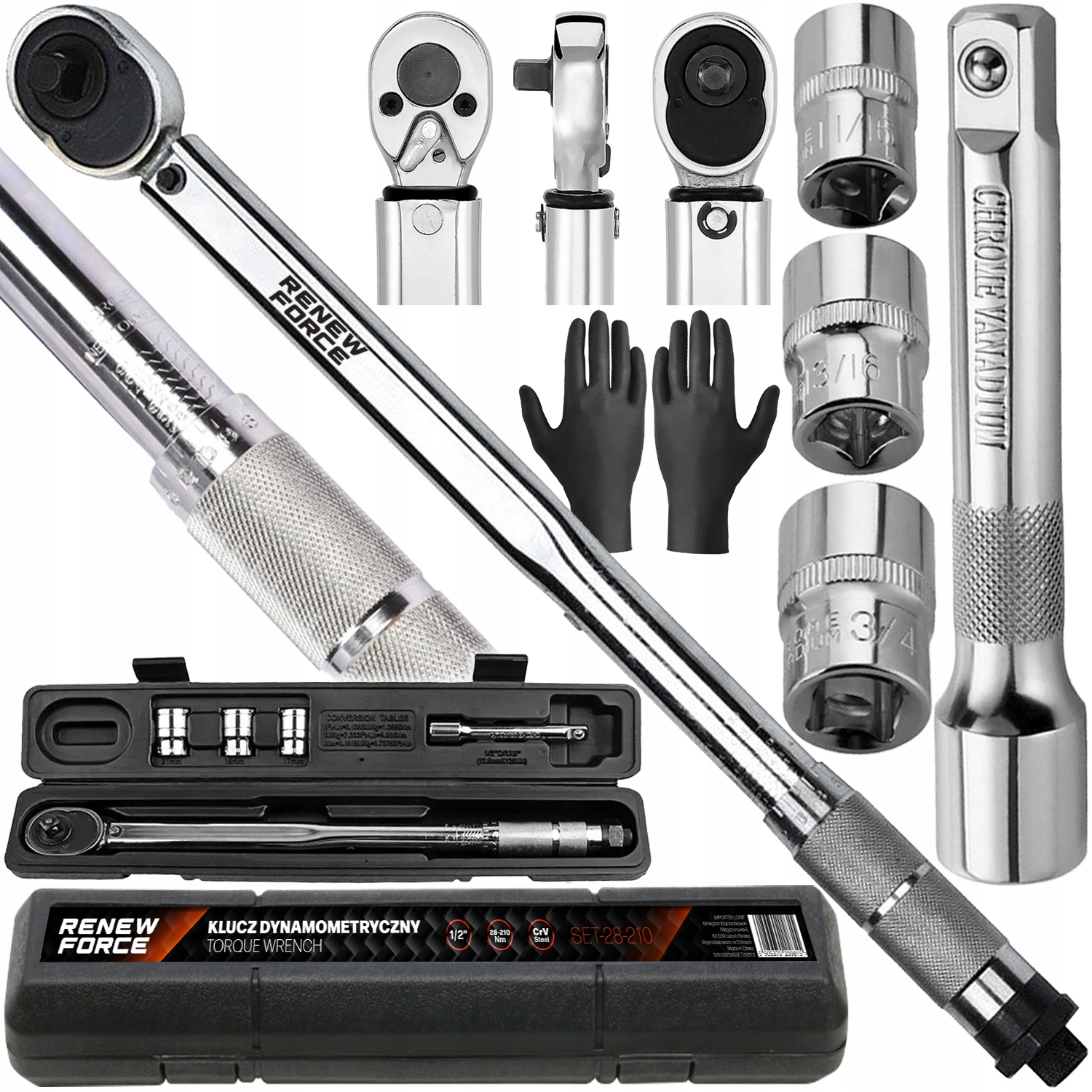 Klucz Dynamometryczny 1/2 28-210Nm CrMO & CrV 3 Nasadki 17,19,21 mm +- 4%