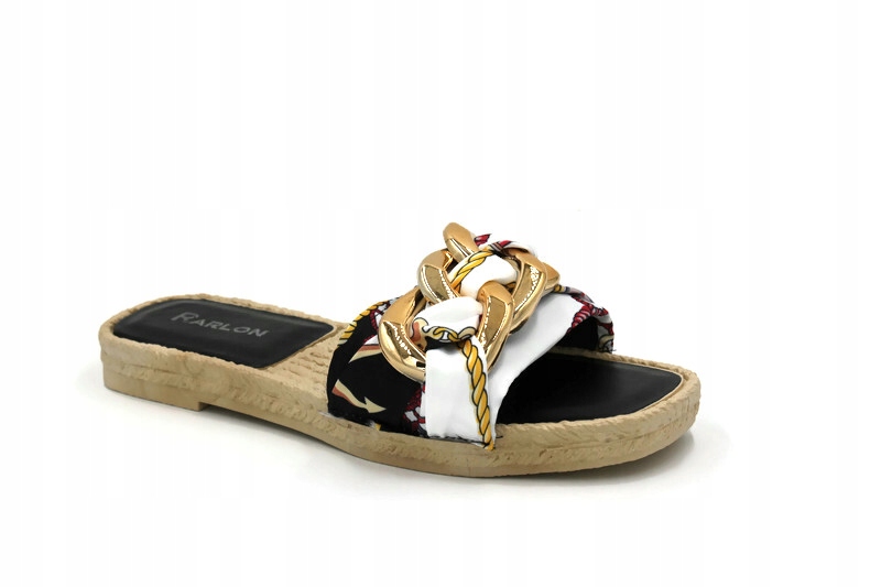 XS-8 CZARNE KLAPKI ZDOBIONE ZŁOTYM ŁAŃCUCHEM R.38