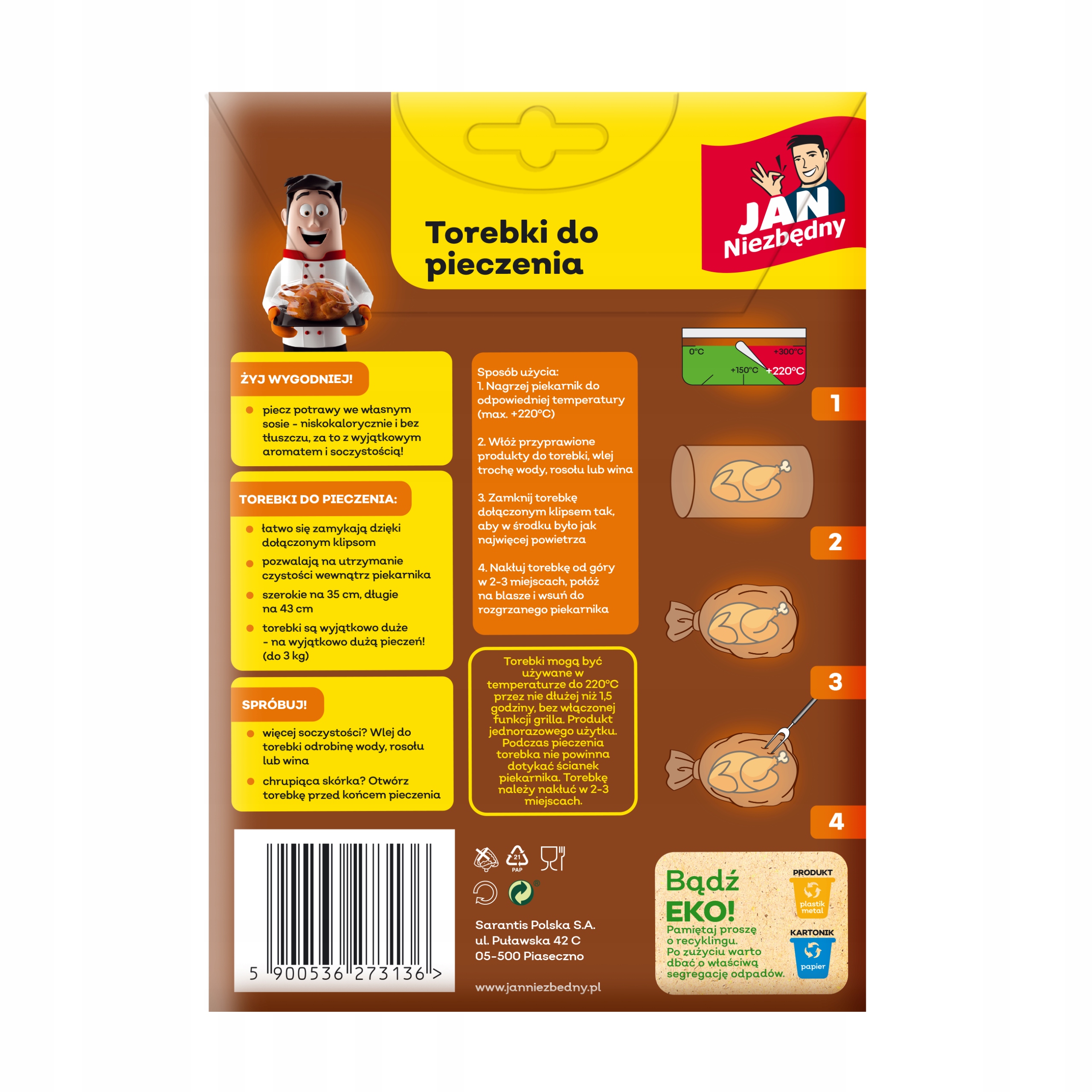 JAN NIEZBĘDNY TOREBKI DO PIECZENIA 35X43CM 3KG X5 Długość 43 cm