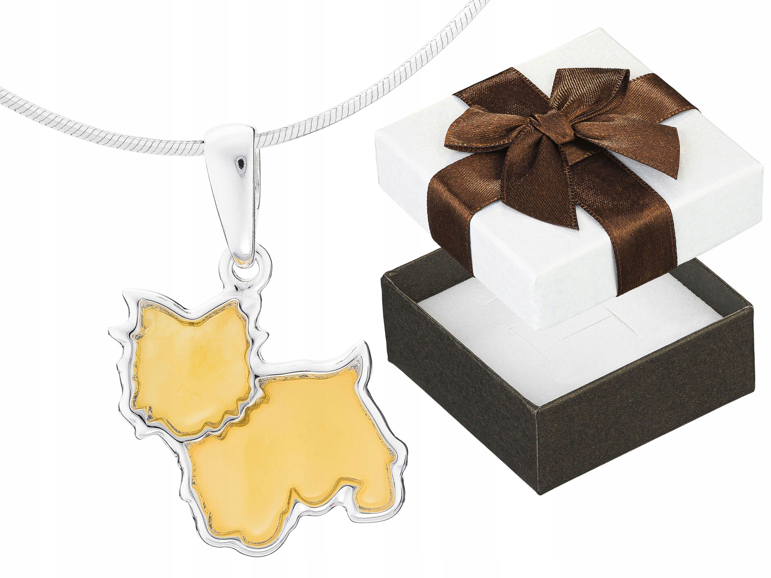 Krátký Stříbrný Náhrdelník Pes se Žlutým Jantarem West Terrier Stříbro 65 cm