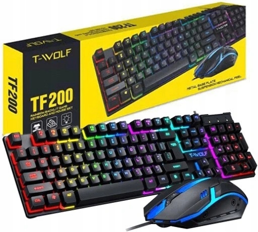 Zestaw klawiatura mechaniczna i mysz optyczna USB czarna podświetlana RGB