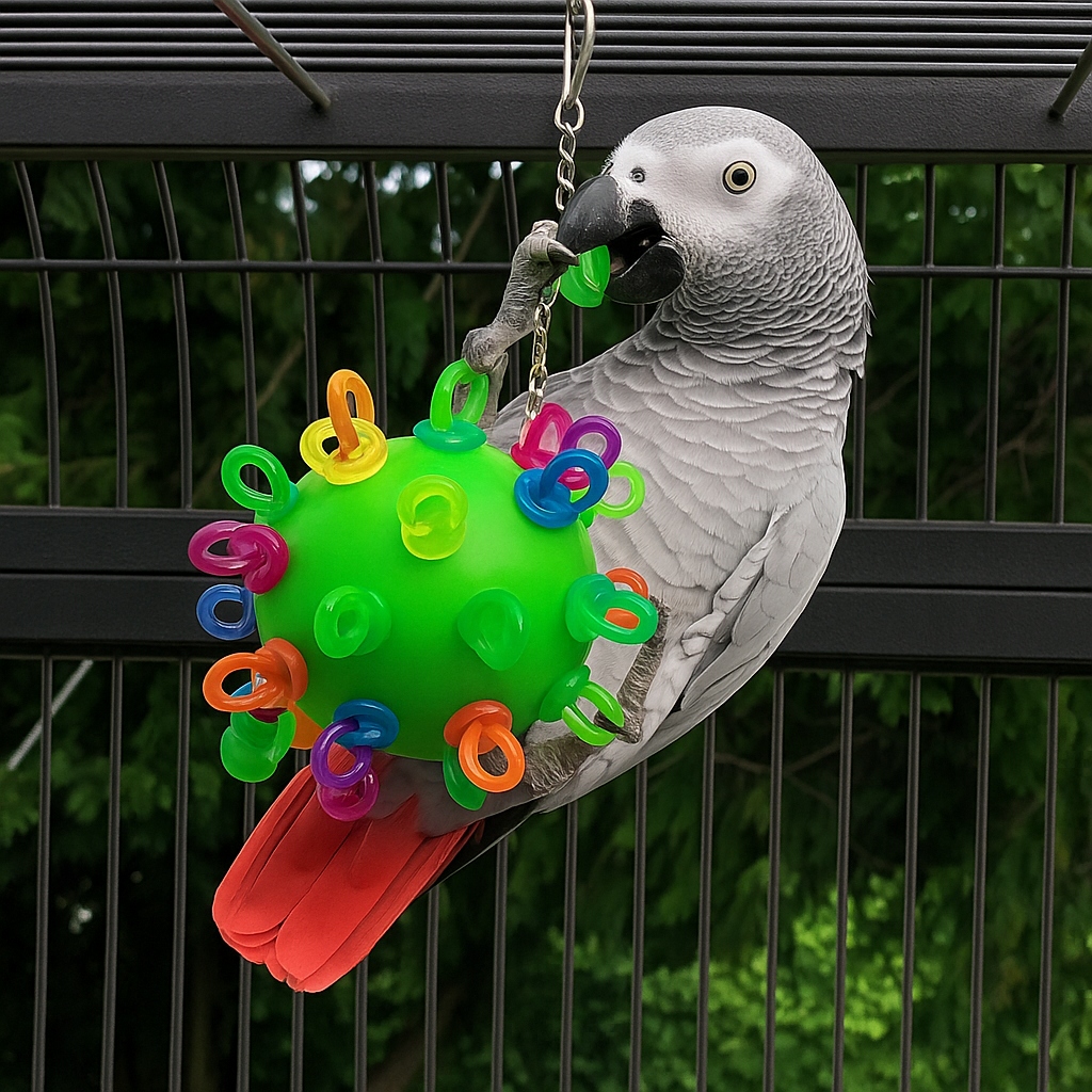 Levně Závěsné dudlíky v míči L Kreativní Hračka pro velké a střední papoušky