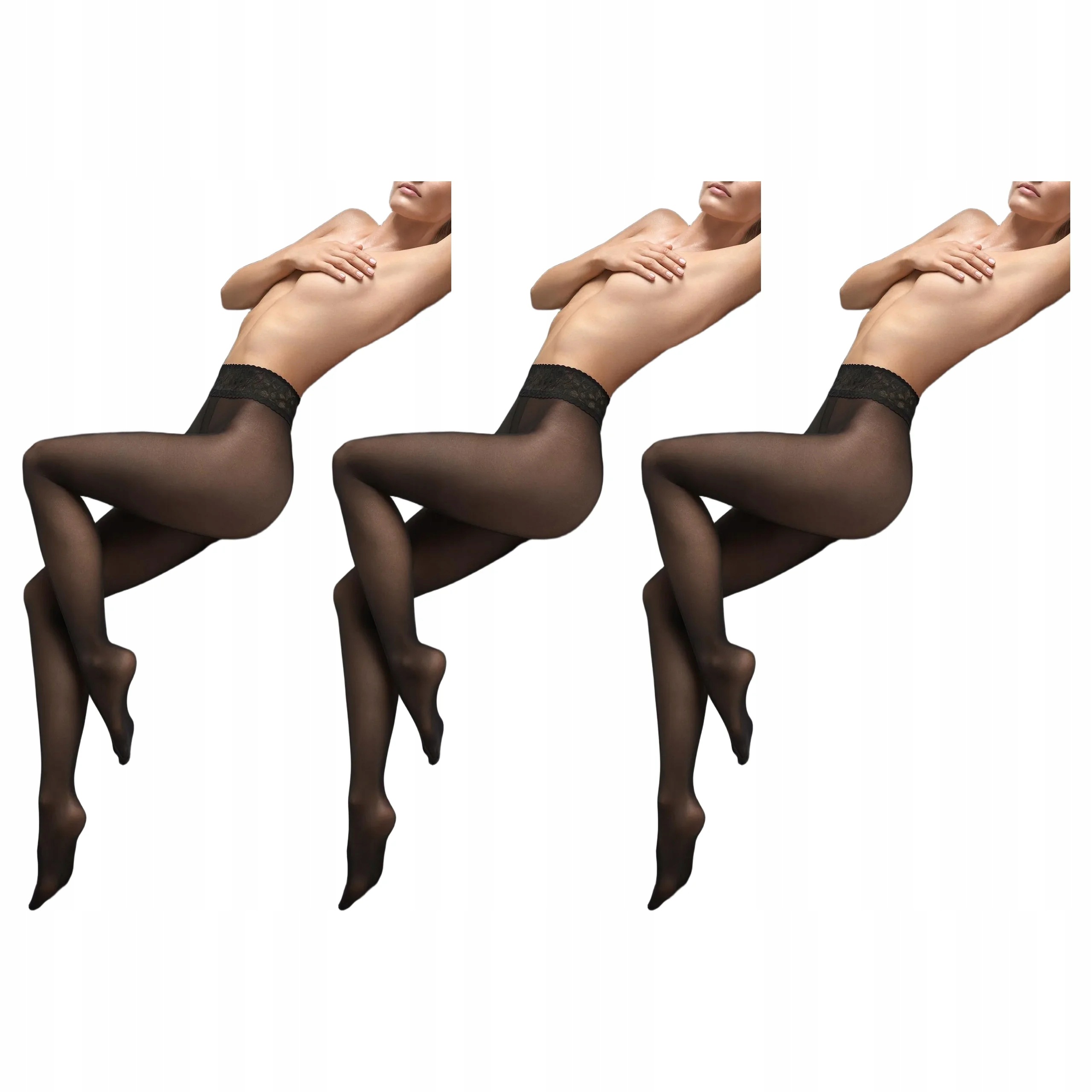 3x Punčocháče 30 den bez kalhotek s krajkou Erotic Silk Marilyn Black 3/4