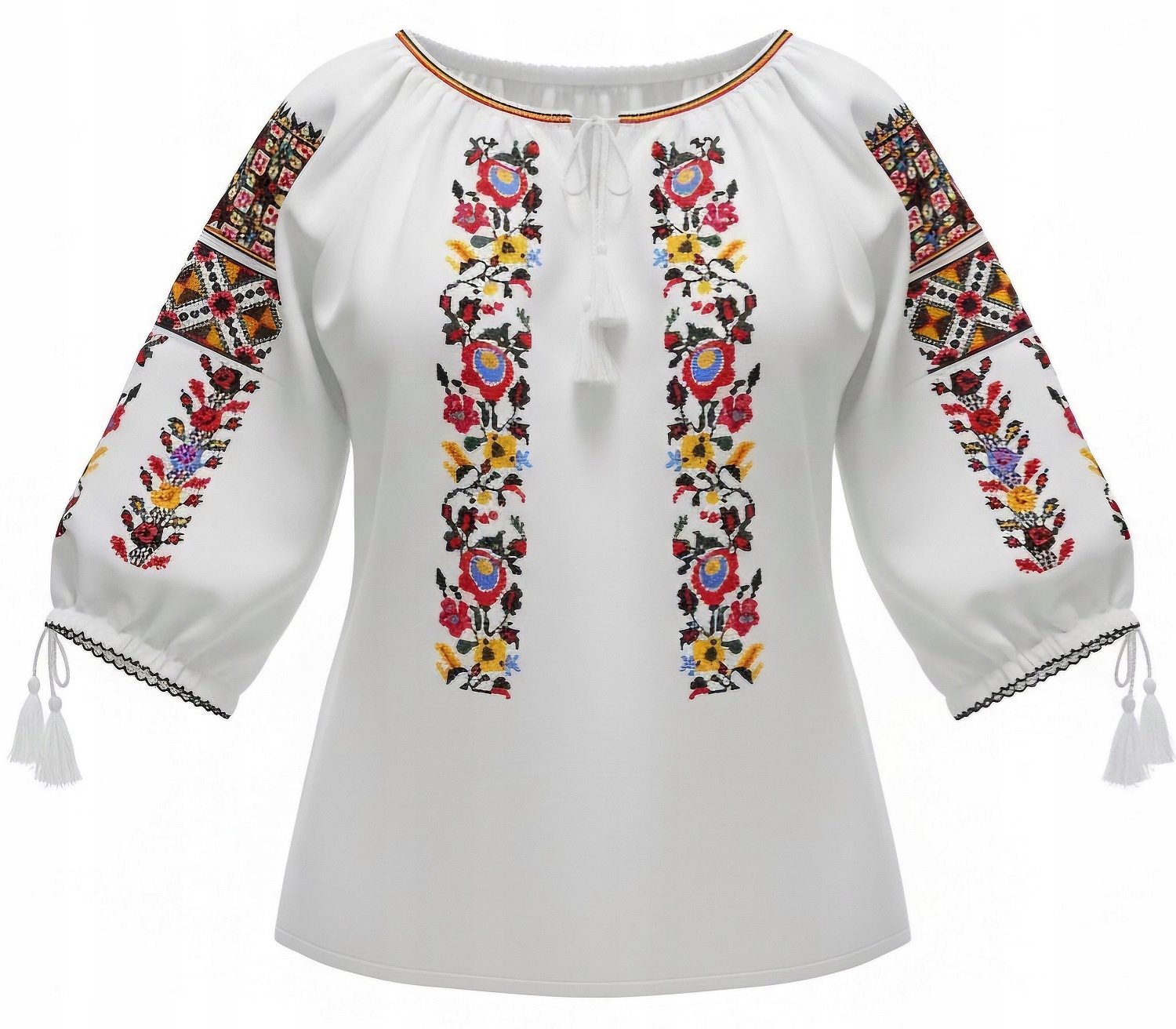 Bavlněná dámská bílá košile s vázáním, vyšívané vzory FolkStyle*XL