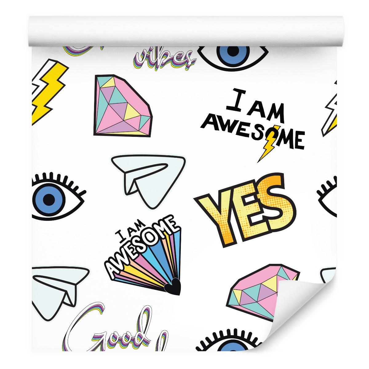 Tapeta pro mládež Pop-art Nápisy Diamanty Oči